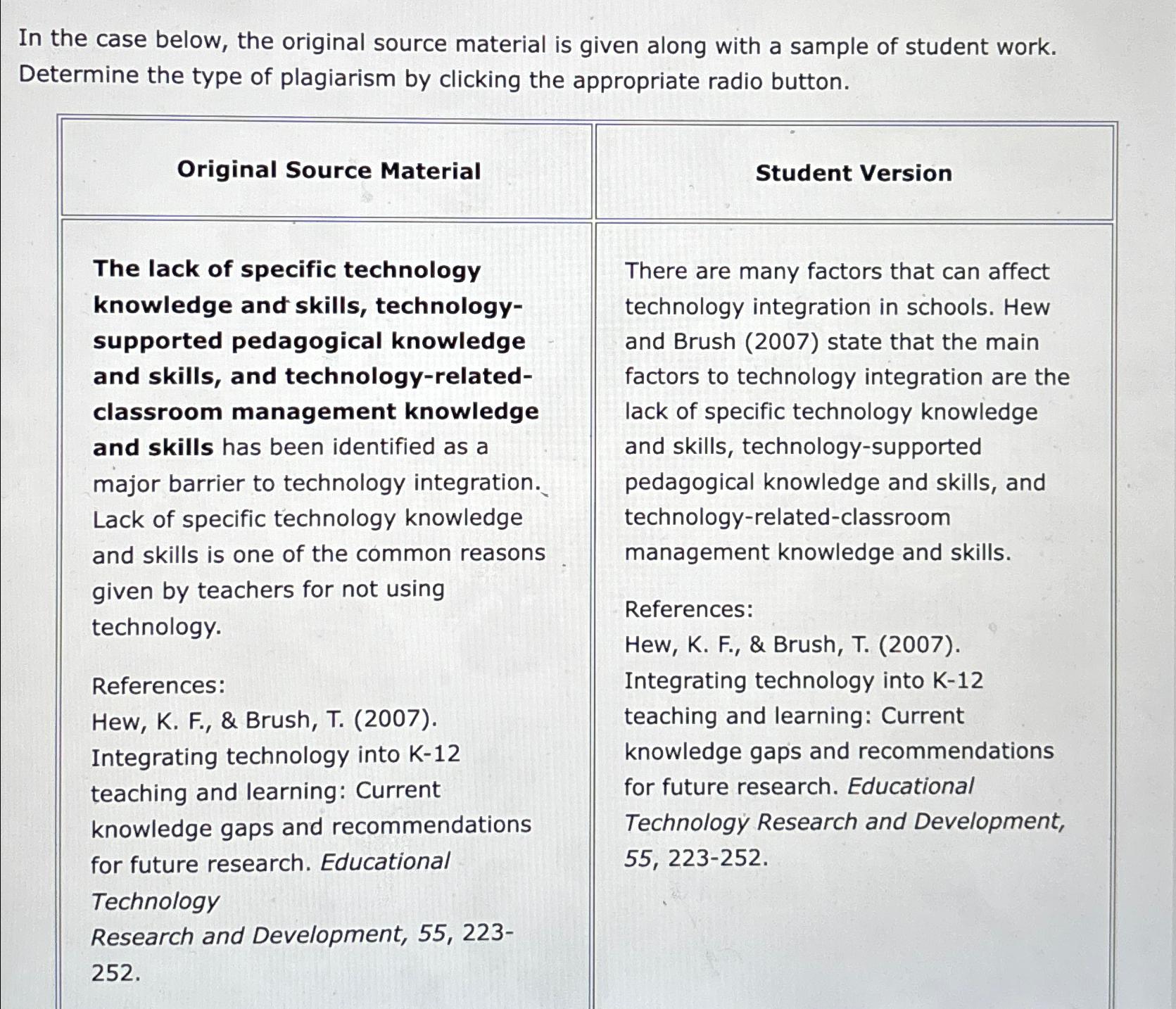  In the case below, the original source material is given along