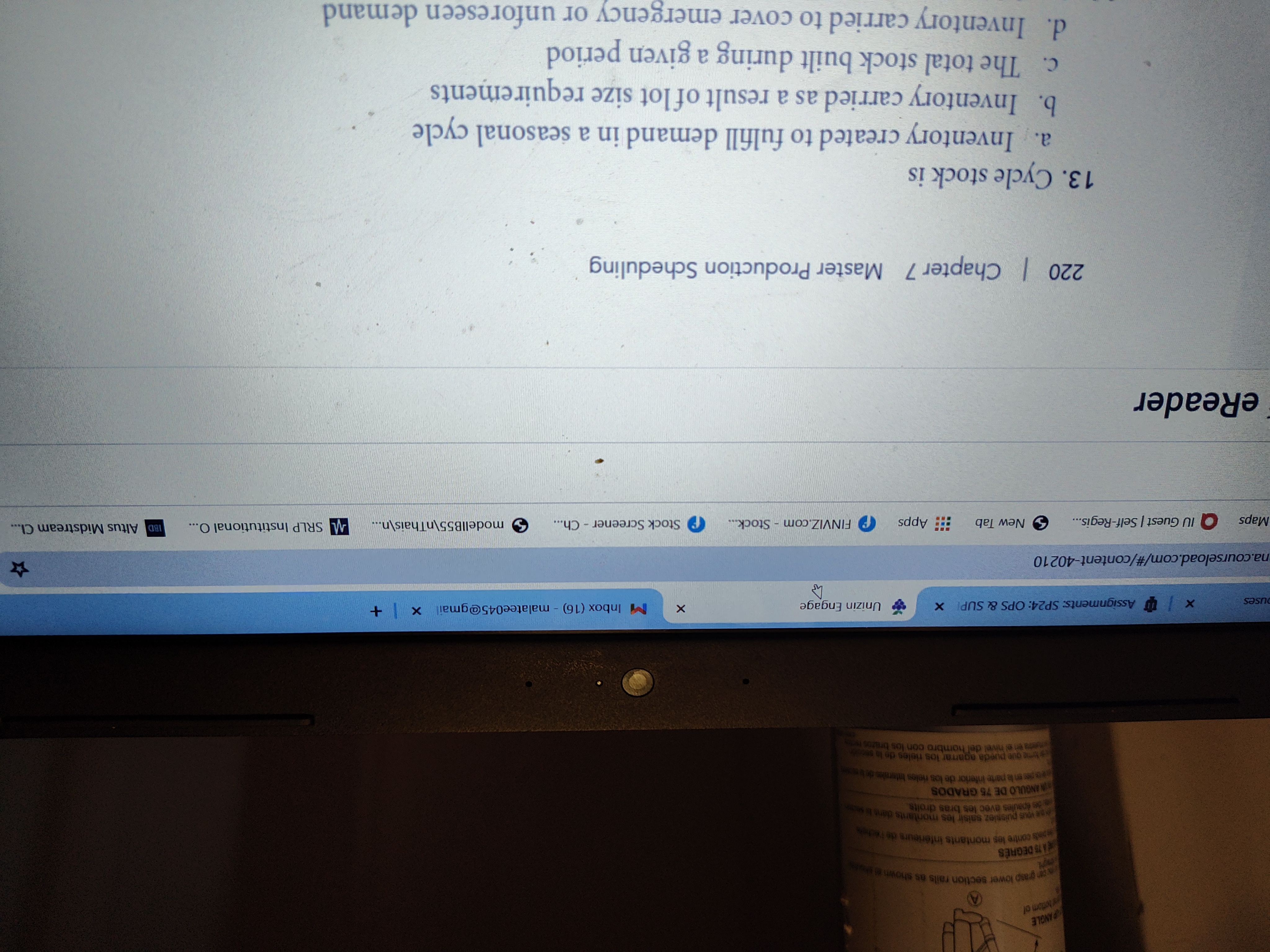  eReader 220| Chapter 7 Master Production Scheduling Cycle stock is a.