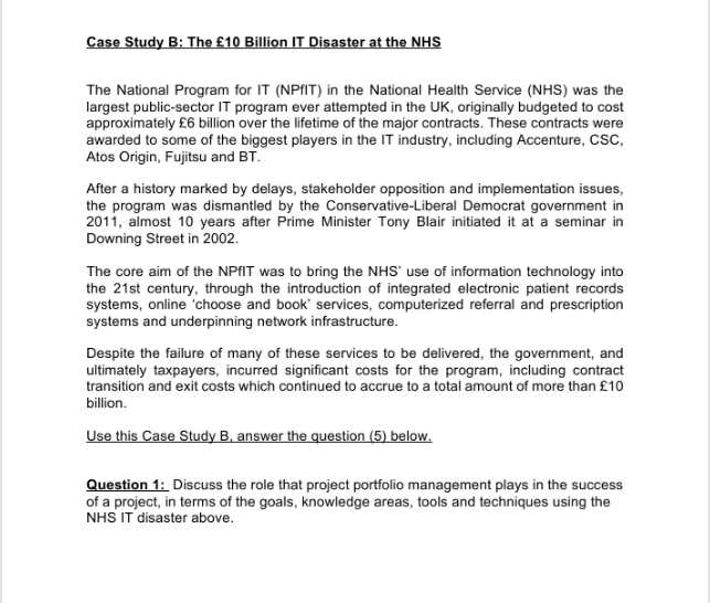 project management Case Study B: The $10 Billion IT Disaster at the