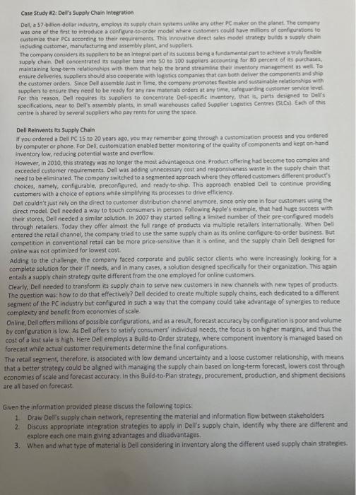  Case Study a2: Delfs Supply Chain Integration Dell, a 57.bilion-dollar industor,
