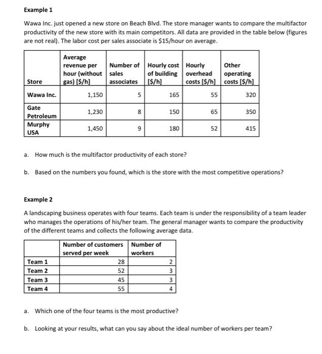  Example 1 Wawa Inc. just opened a new store on Beach