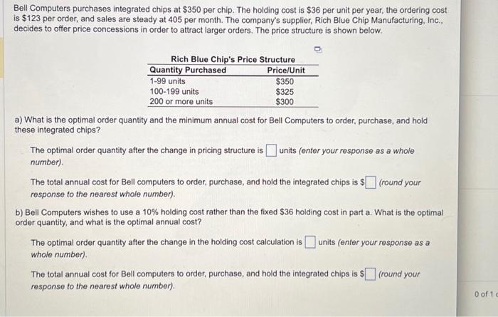  Bell Computers purchases integrated chips at $350 per chip. The holding