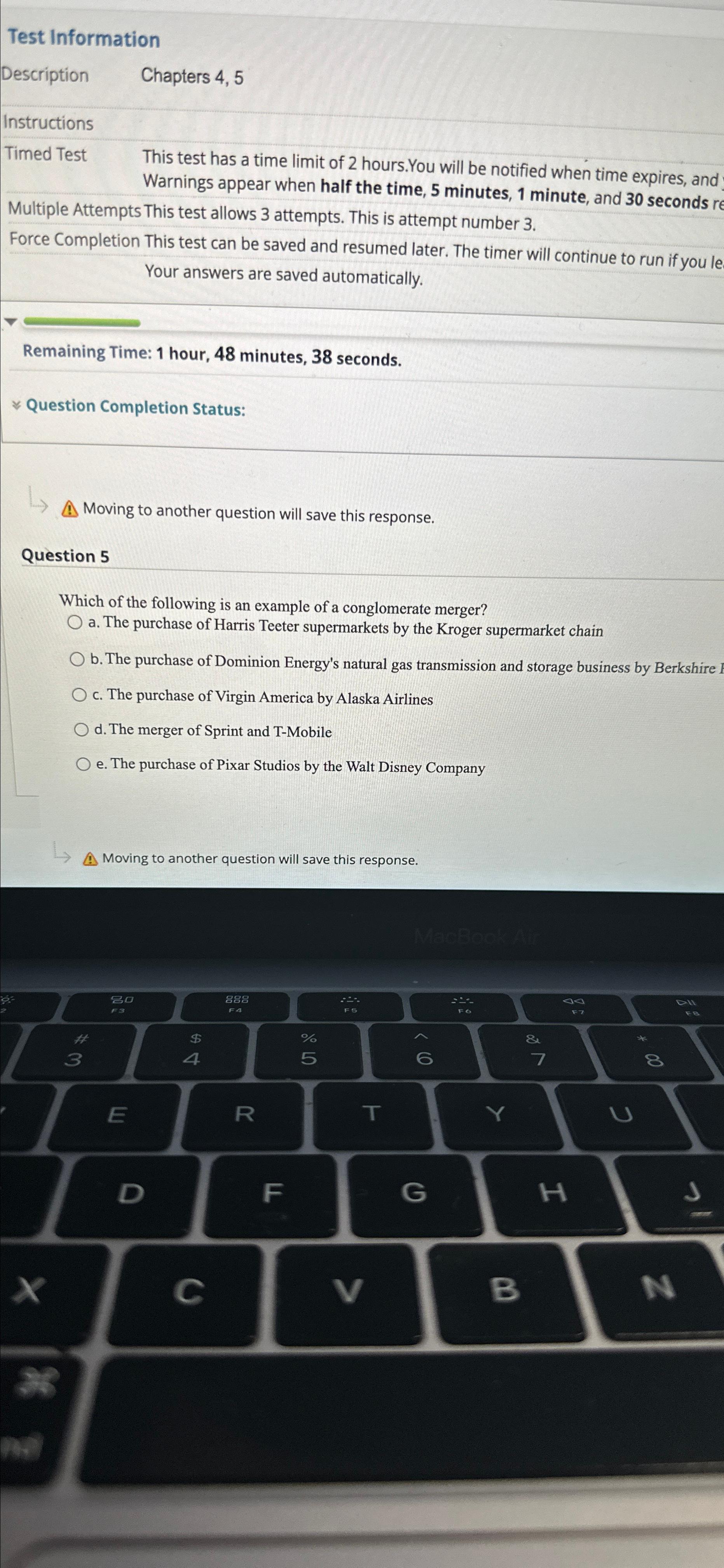  Test Information Description Chapters 4,5 Instructions Timed Test This test has