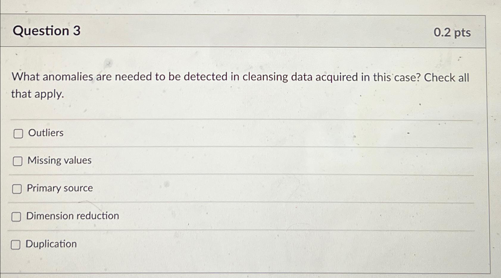  Question 3 0.2 pts What anomalies are needed to be detected