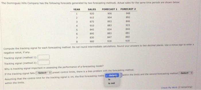 sign to enter a negative value, if any. Tracking signal (method 1):