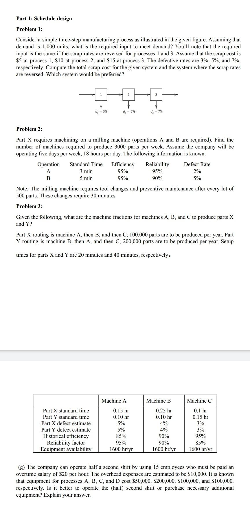 Part 1: Schedule design Problem 1: Consider a simple three-step manufacturing