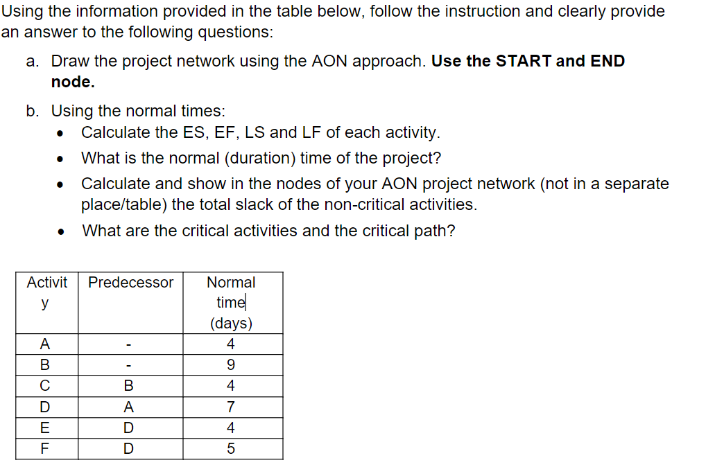 Using the information provided in the table below, follow the instruction