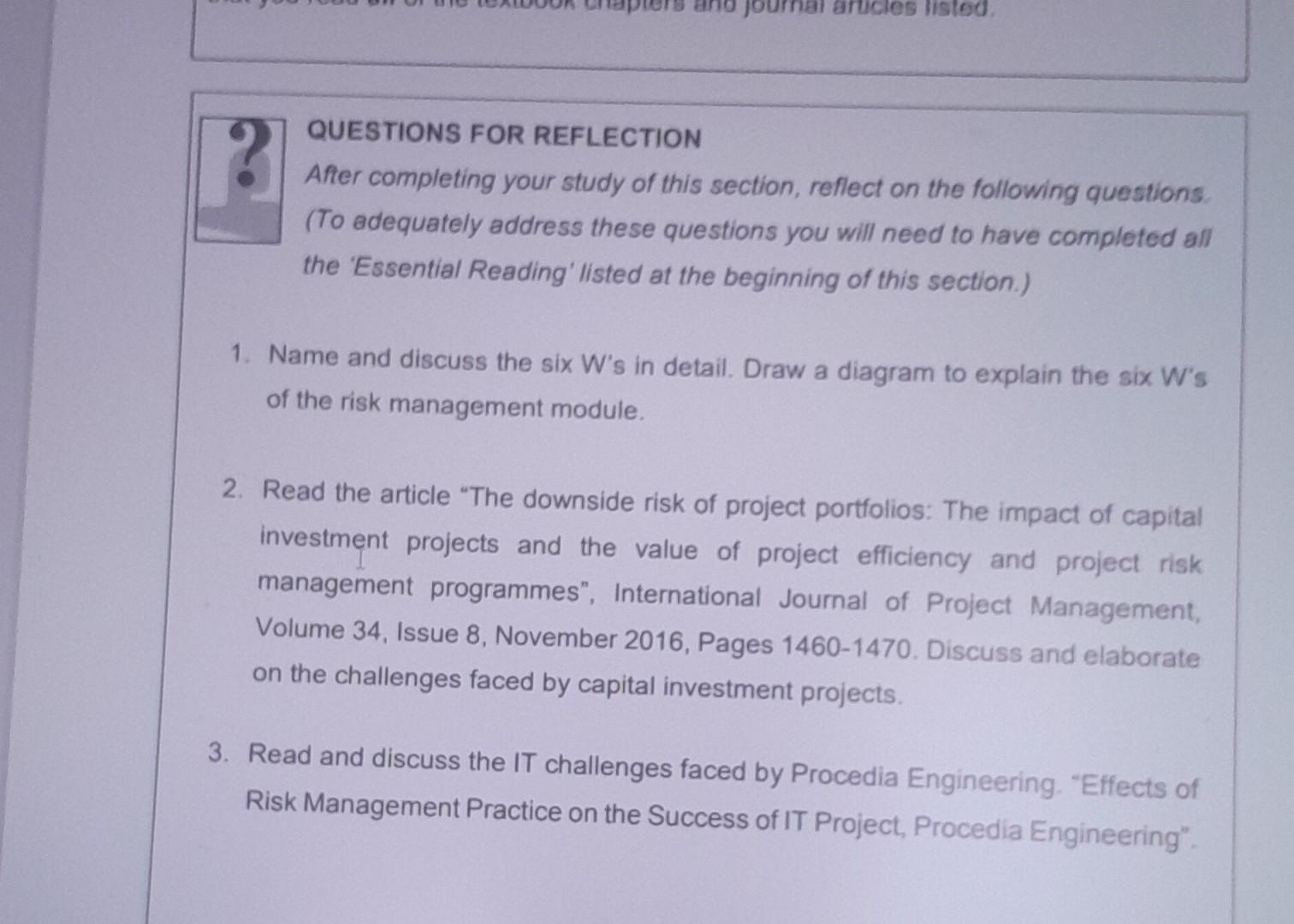  QUESTIONS FOR REFLECTION After completing your study of this section, reflect