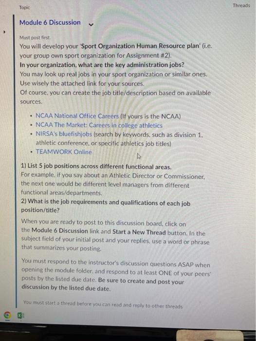 Module 6 Discussion - Athletic Administration Our Organization - SEC Conference Must