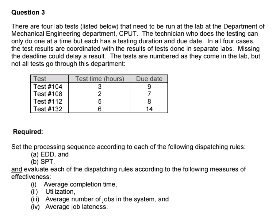  There are four lab tests (listed below) that need to be