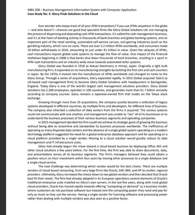  MBA 208 - Business Management Information System with Computer Application Case