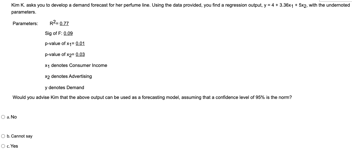 Kim K. asks you to develop a demand forecast for her