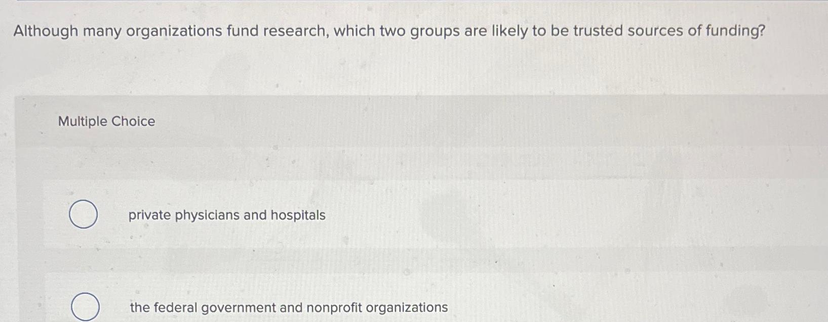  Although many organizations fund research, which two groups are likely to
