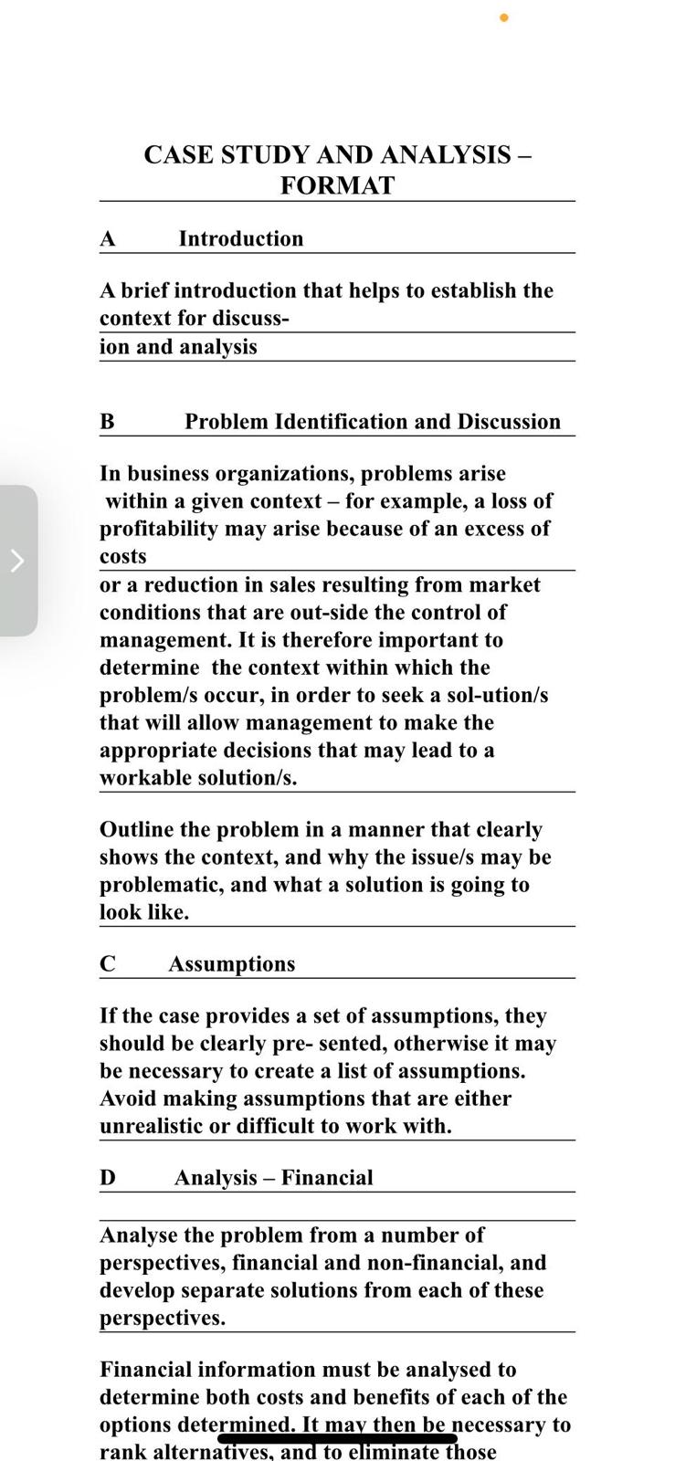 CASE STUDY AND ANALYSIS FORMAT A Introduction A brief introduction that