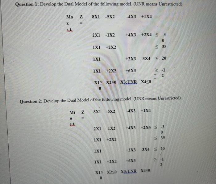 show every step with handwriting pleaseeee Question 1: Develop the Dual Model