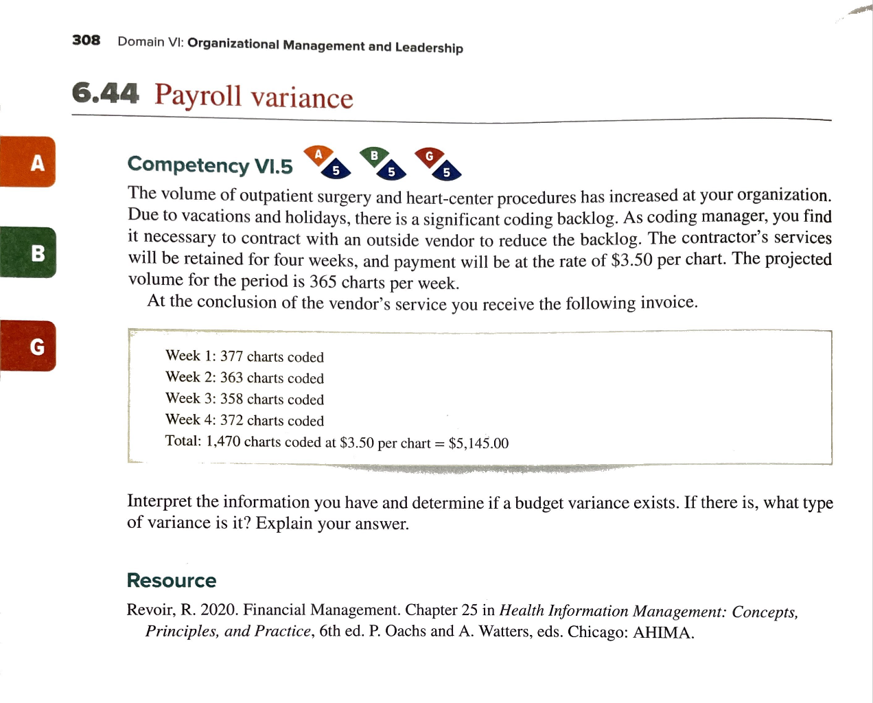  6.44 Payroll variance Competency VI.5 &/5 B/58/5 The volume of outpatient