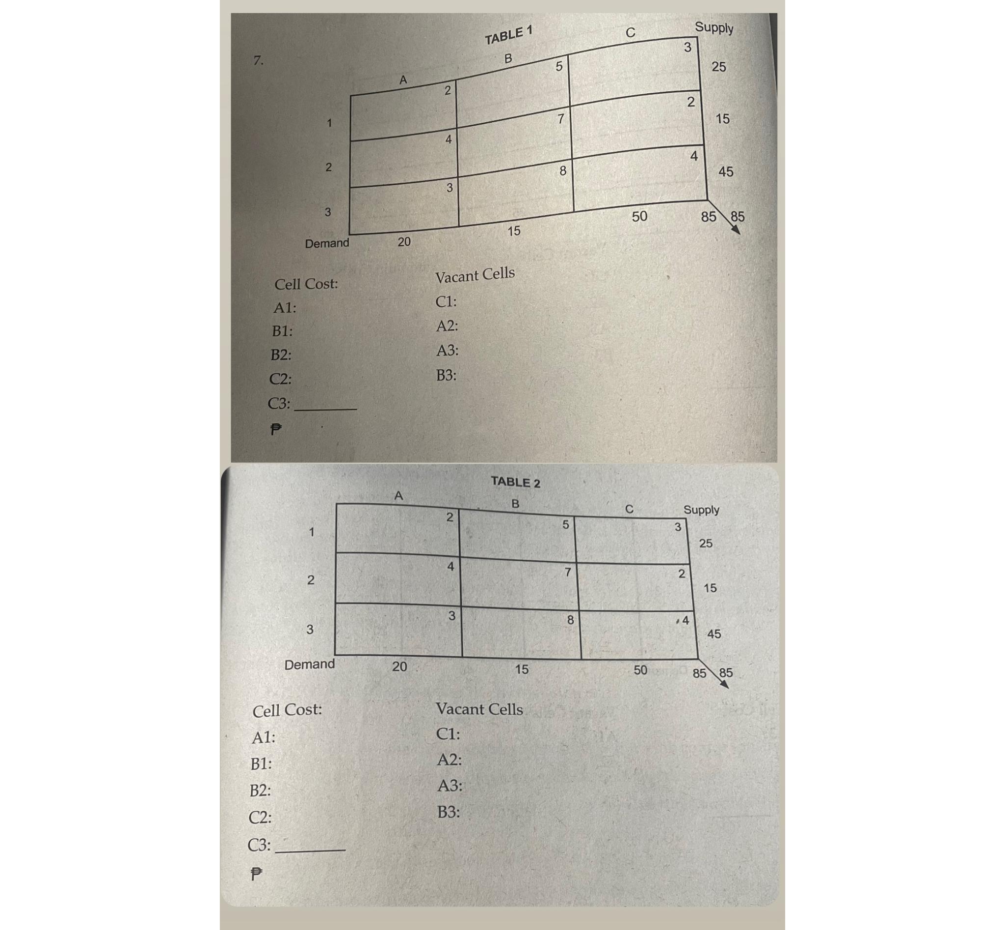  Fill-up the following using transportation table. 