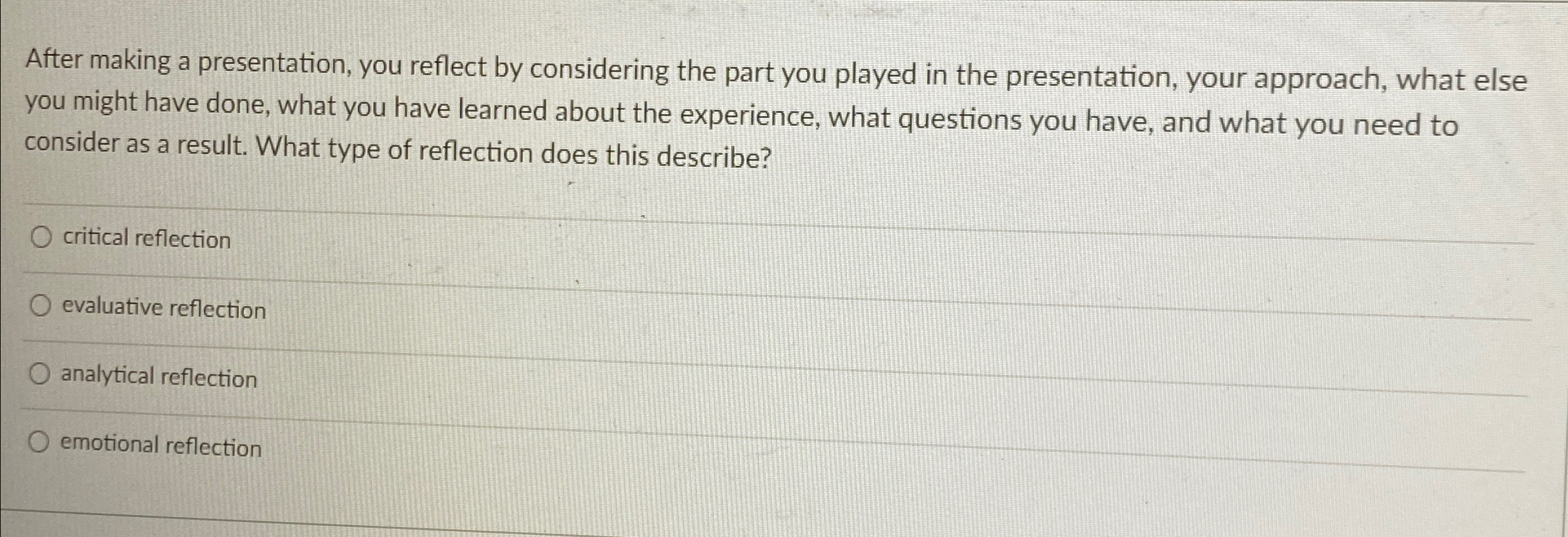  After making a presentation, you reflect by considering the part you