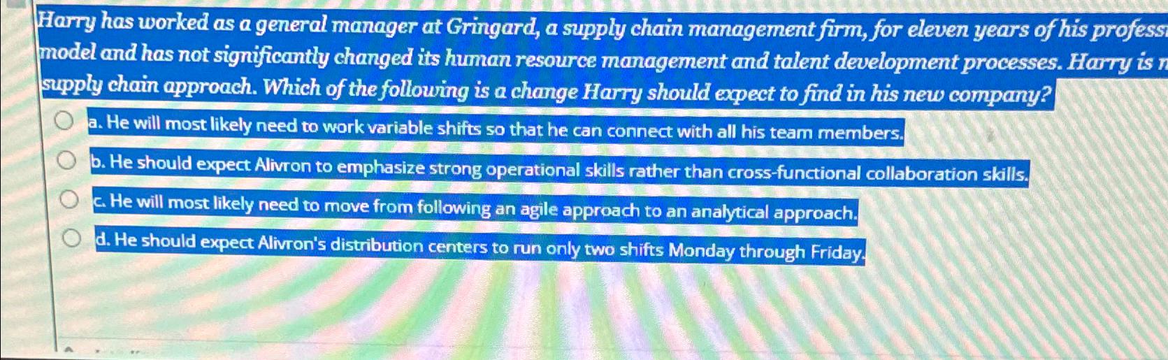  Harry has worked as a general manager at Gringard, a supply