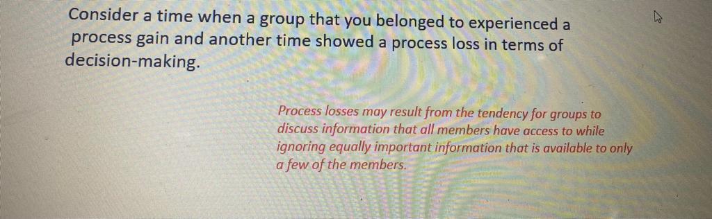 Consider a time when a group that you belonged to experienced