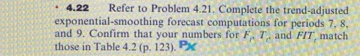  4.22 Refer to Problem 4.21. Complete the trend-adjusted exponential-smoothing forecast computations