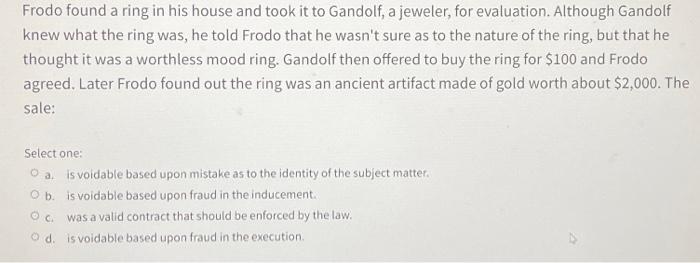  Frodo found a ring in his house and took it to