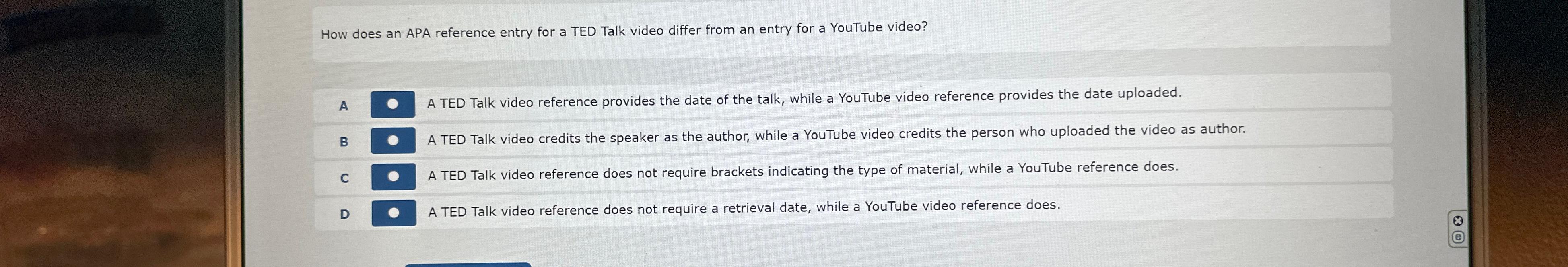  How does an APA reference entry for a TED Talk video