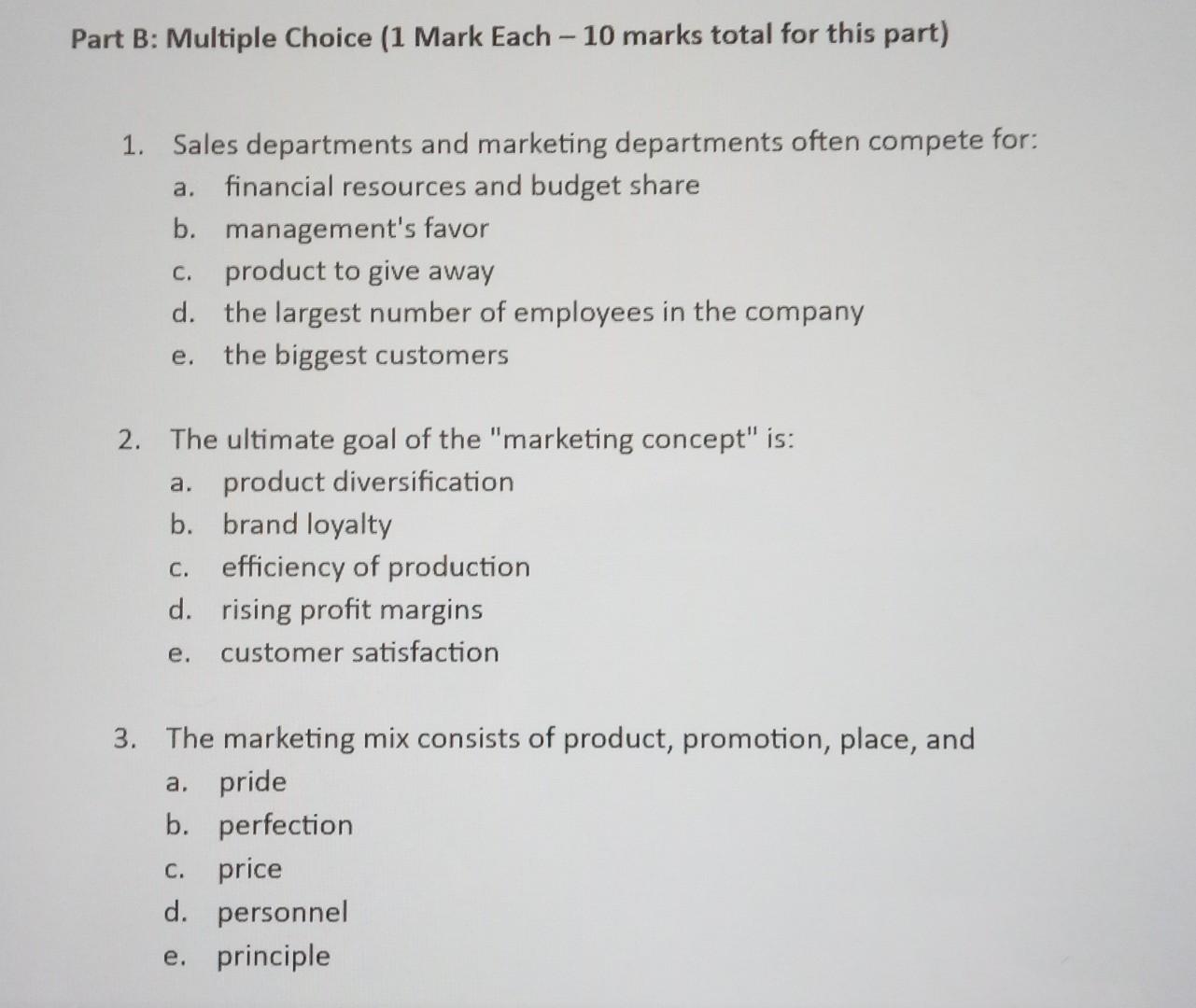 Part B: Multiple Choice (1 Mark Each - 10 marks total