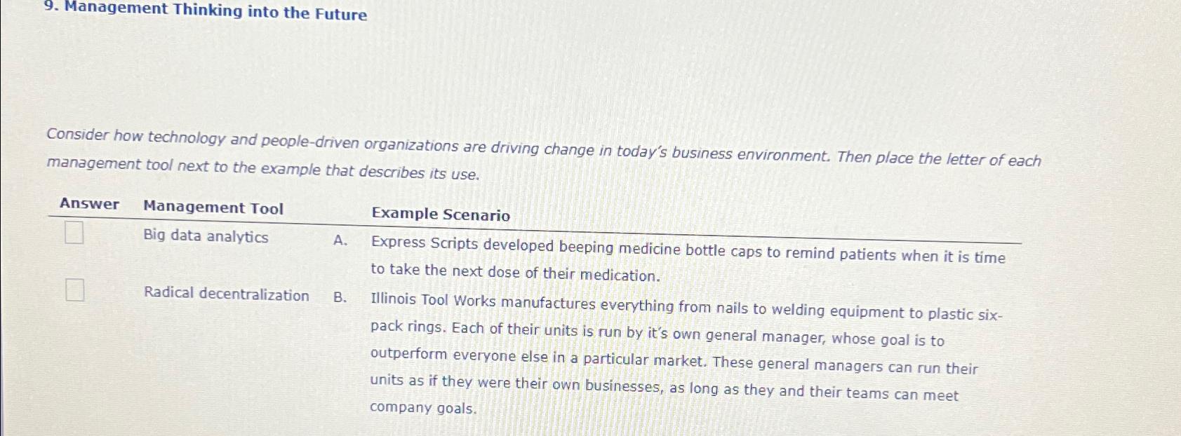  Management Thinking into the Future Consider how technology and people-driven organizations