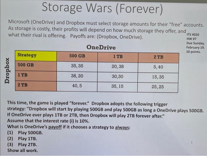  Storage Wars (Forever) Microsoft (OneDrive) and Dropbox must select storage amounts