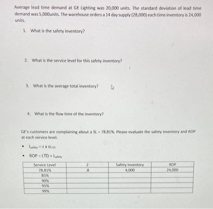 7.2 Average lead time demand at GE Lighting was 20,000 units. The