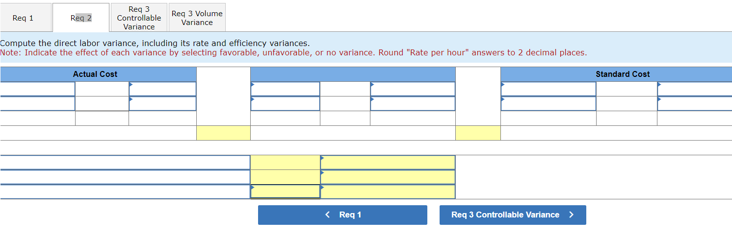 effect of the variance by selecting favorable, Compute the direct labor variance,