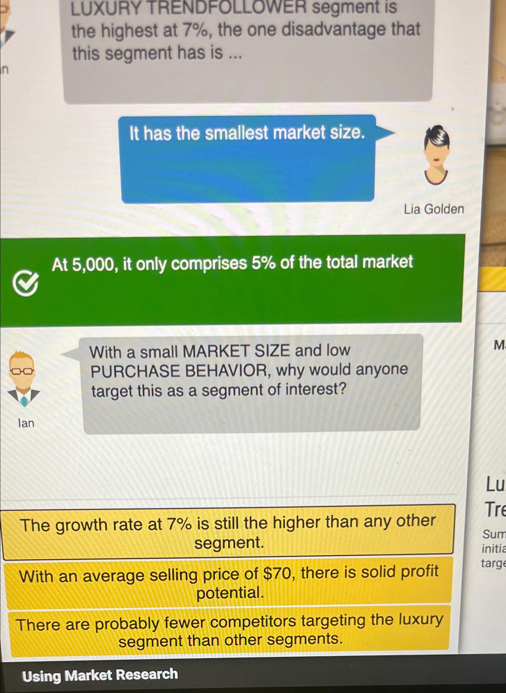  LUXURY TRENDFOLLOWER segment is the highest at 7%, the one disadvantage
