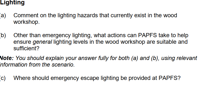a) Comment on the lighting hazards that currently exist in the