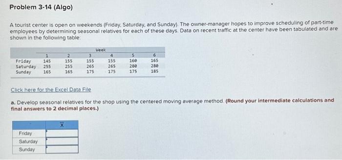 please help! A tourist center is open on weekends (Friday, Saturday, and