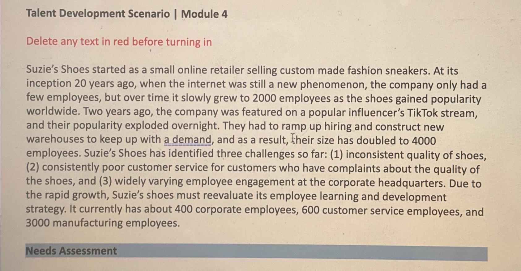  Talent Development Scenario | Module 4 Delete any text in red