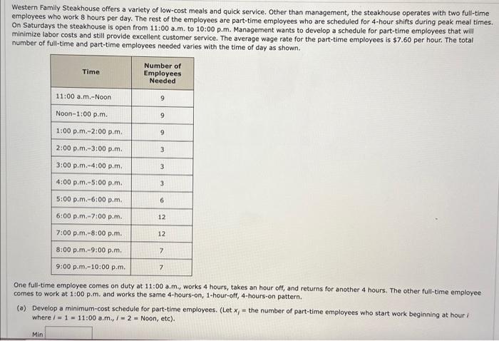 please be specific and organized with the answers (a) Develop a minimum-cost
