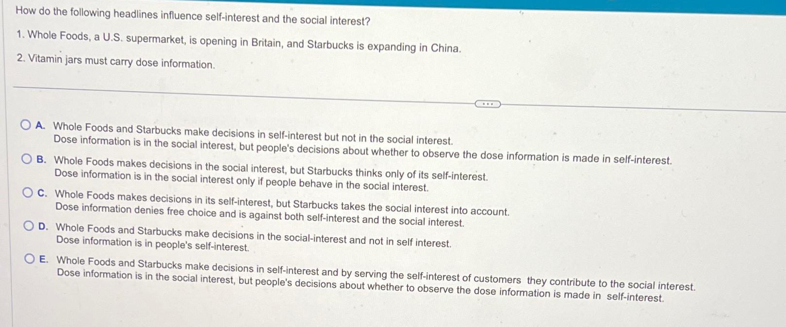  How do the following headlines influence self-interest and the social interest?