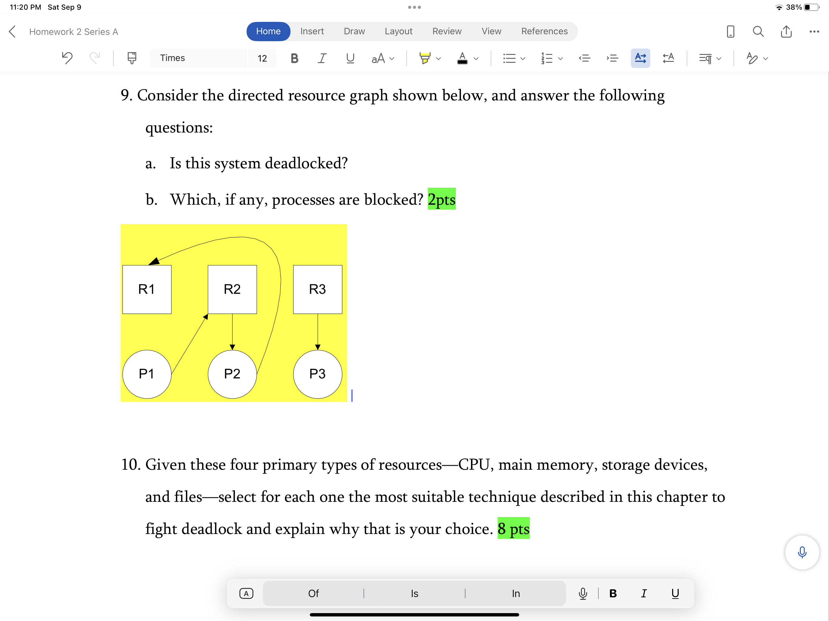  9. Consider the directed resource graph shown below, and answer the