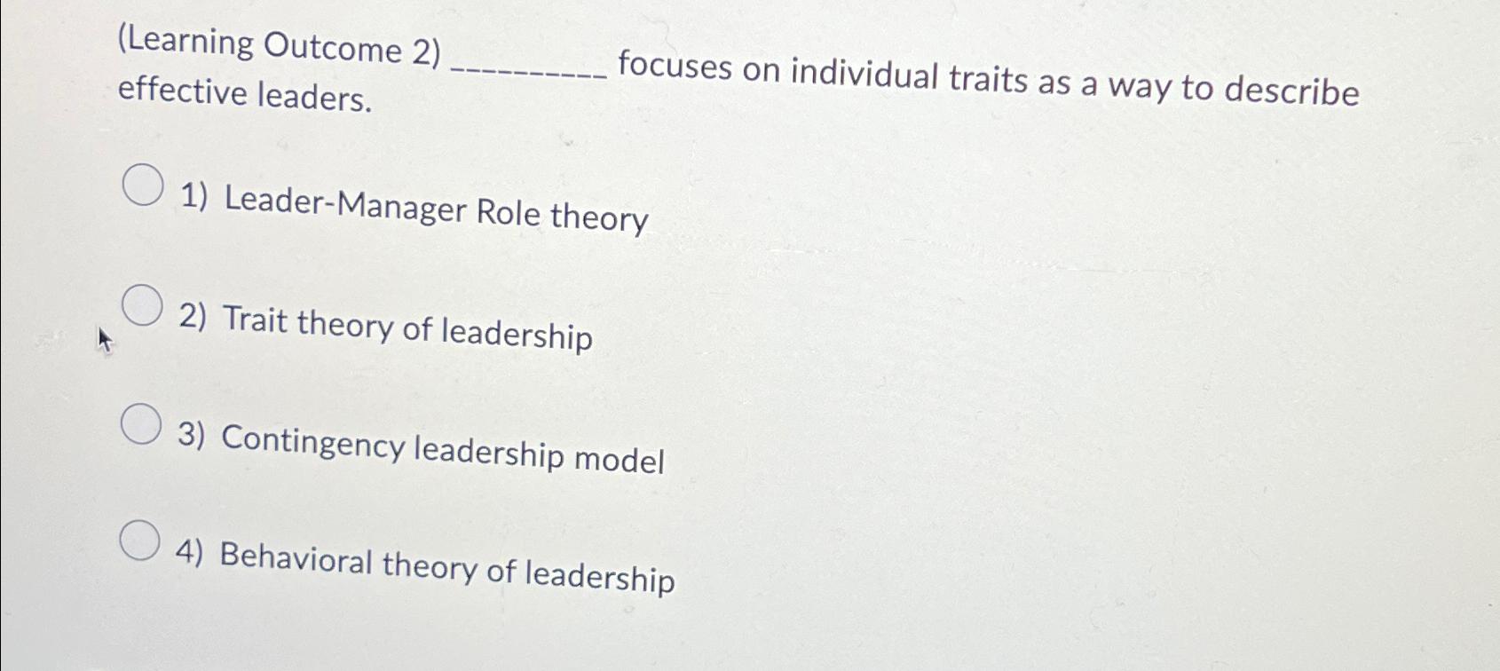  (Learning Outcome 2) focuses on individual traits as a way to
