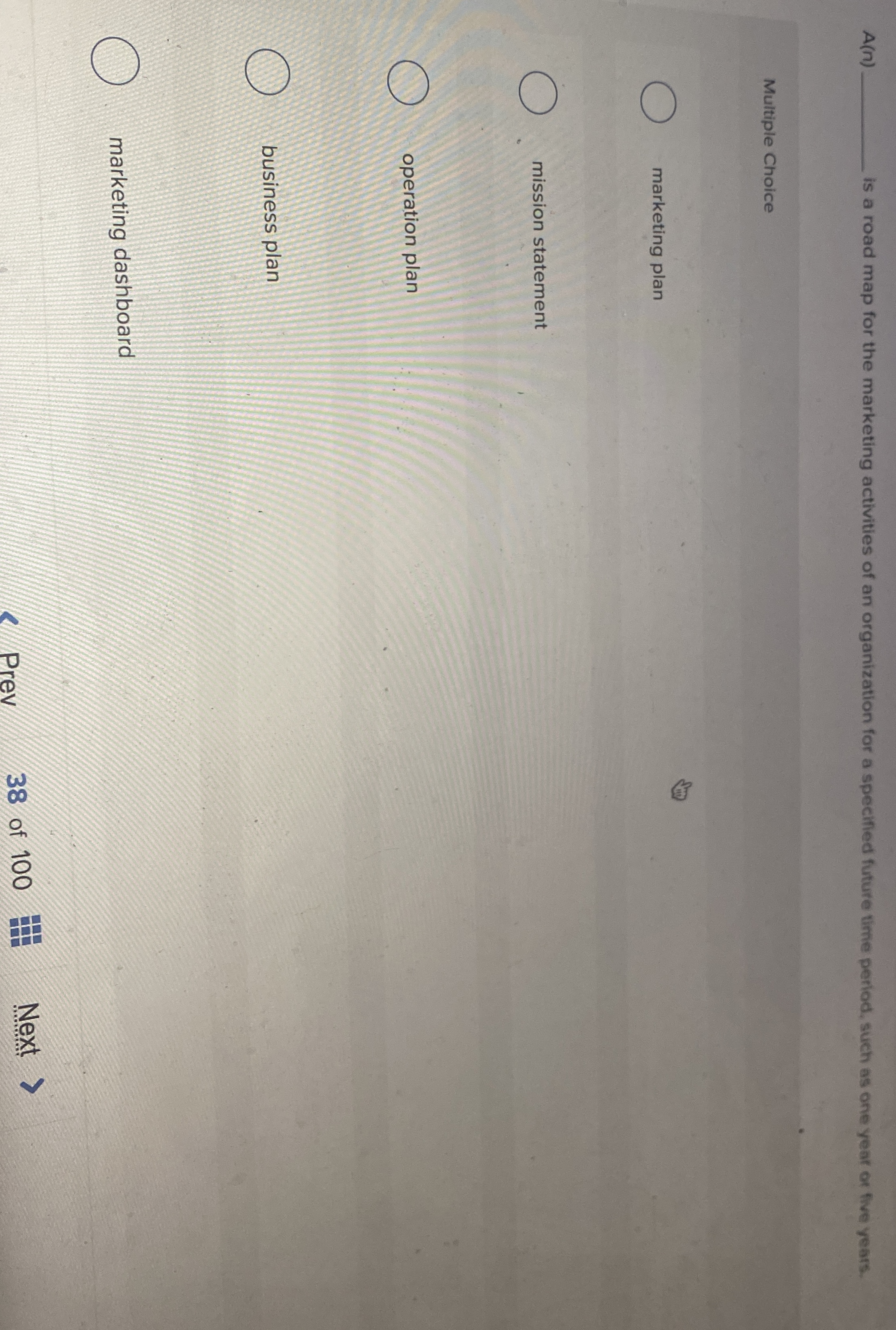  A(n) is a road map for the marketing activities of an