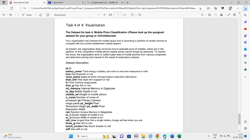 o Show a bar chart with four attributes and explain o Show