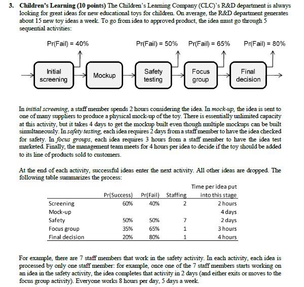 Children's Learning (10 points) The Children's Learning Company (CLC)'s R\&D department