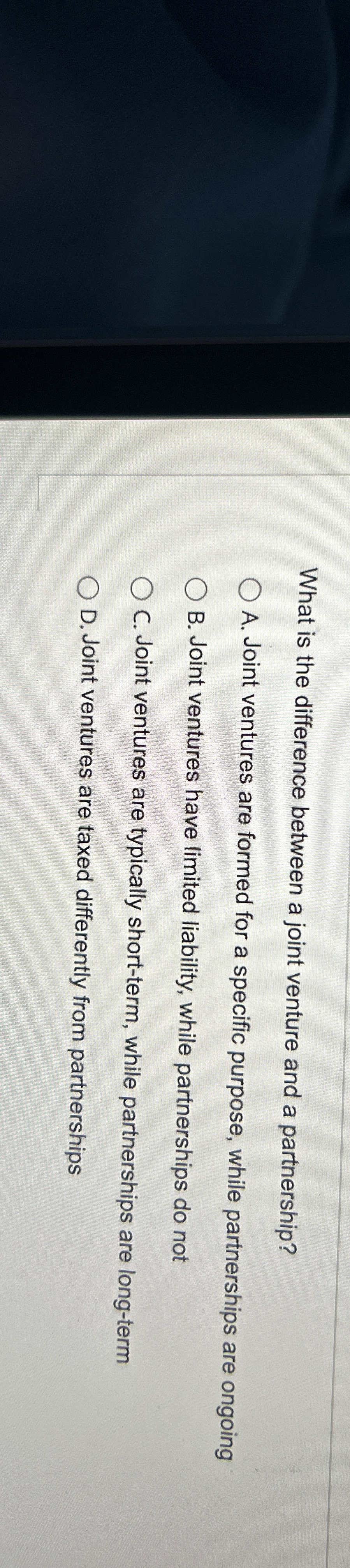  What is the difference between a joint venture and a partnership?
