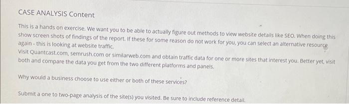  CASE ANALYSIS Content This is a hands on exercise. We want