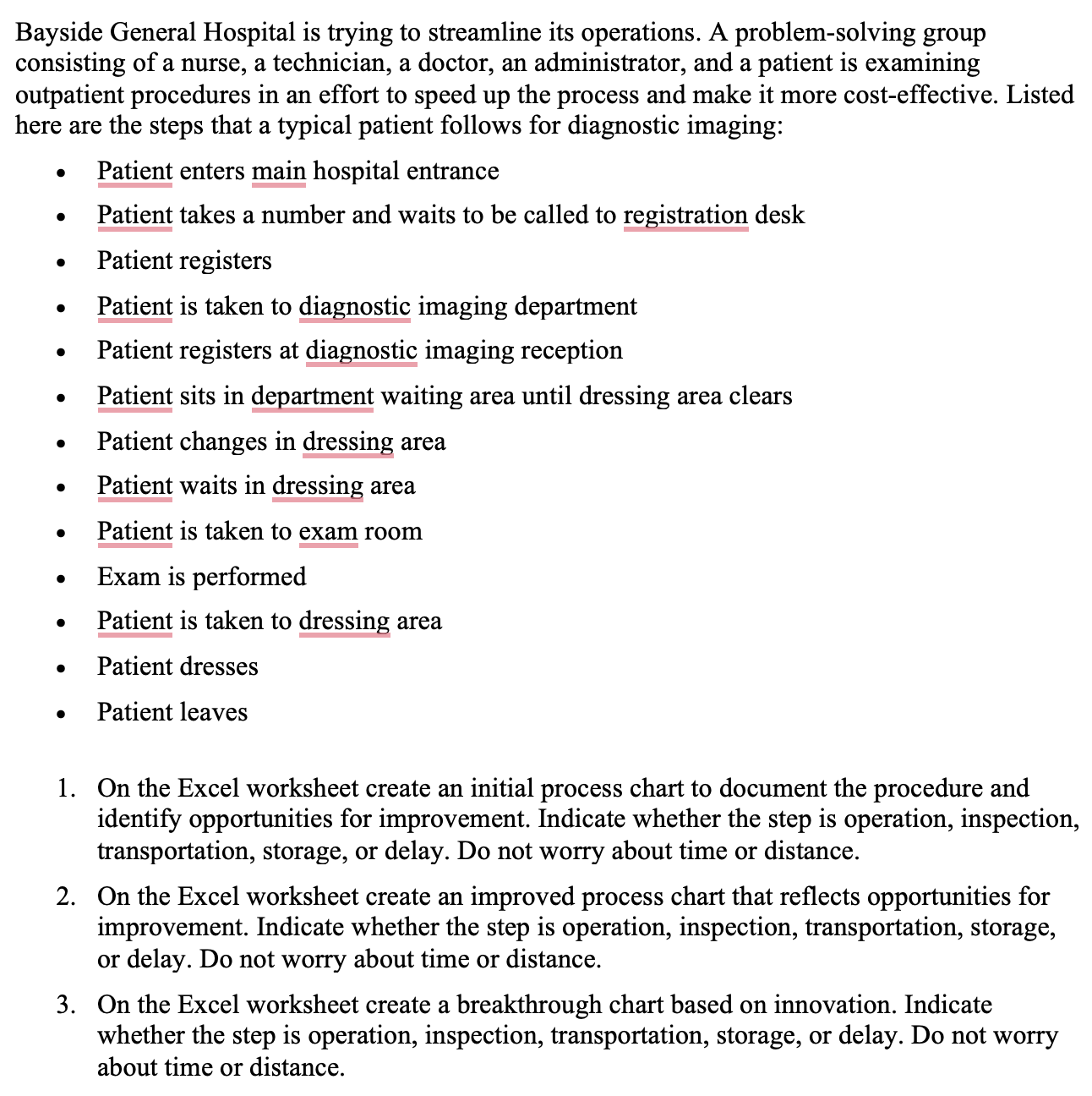 1. On the Excel worksheet create an initial process chart to