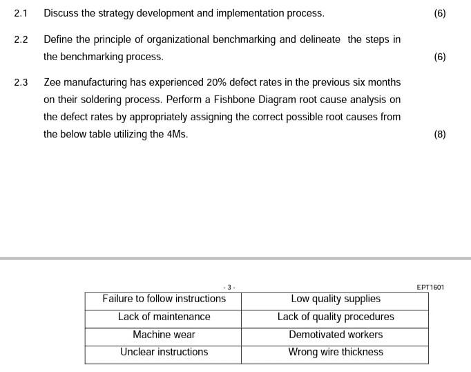  2.1 Discuss the strategy development and implementation process. 2.2 Define the