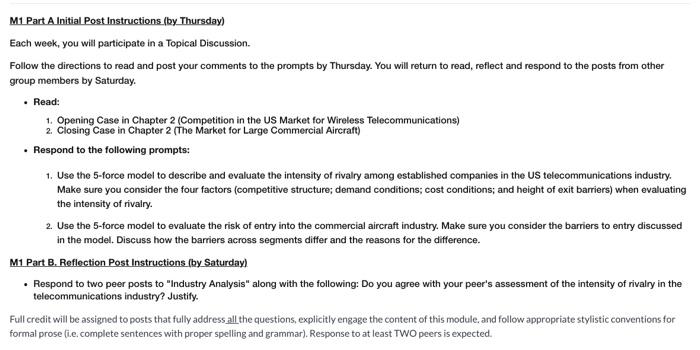  M1 Part A Initial Post Instructions (by Thursday) Each week, you