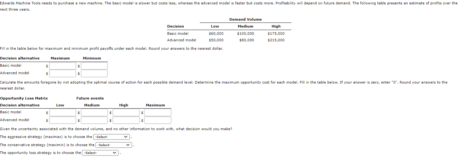 Chapter 4 HW next three years. Fill in the table below for