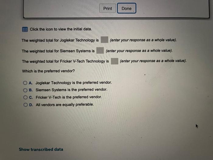  Click the icon to view the initial data. The weighted total